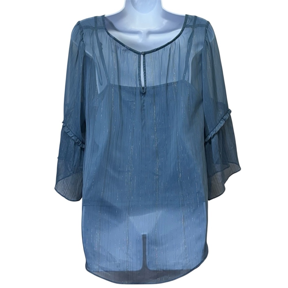 LC Lauren Conrad Women's Flutter/Bell-Sleeve Chiffon Peasant Top Size Large - Picture 3 of 11